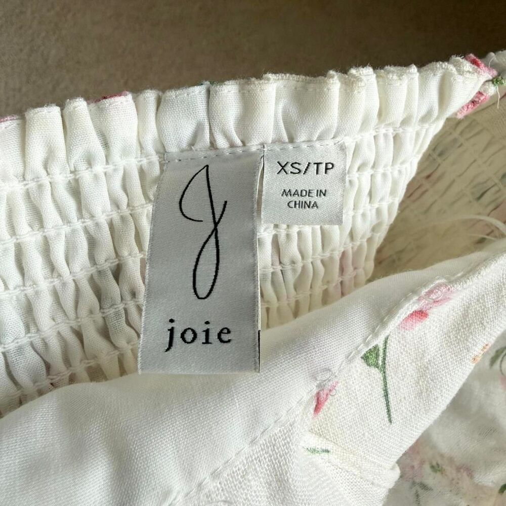 Joie Floral Linen Blend Crop Top XS Button Front Cottagecore Romantic - Picture 3 of 4